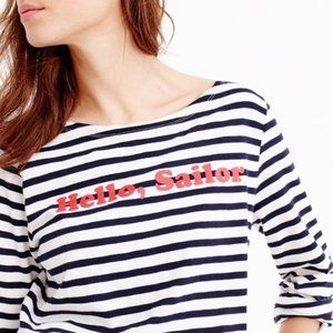 J.Crew S Boatneck Striped Tee T-Shirt Hello Sailor Navy White Red Classic Preppy